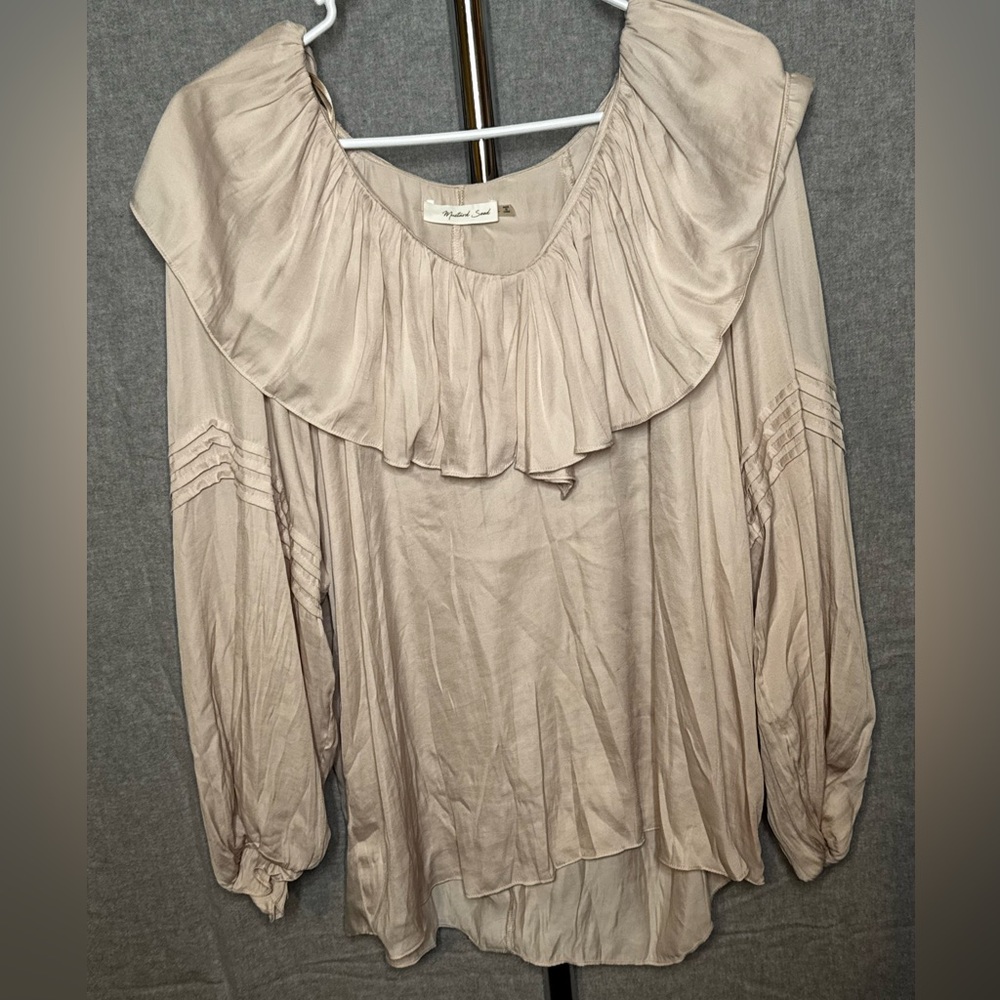 SATIN Mustard Seed Cream Ruffled Blouse